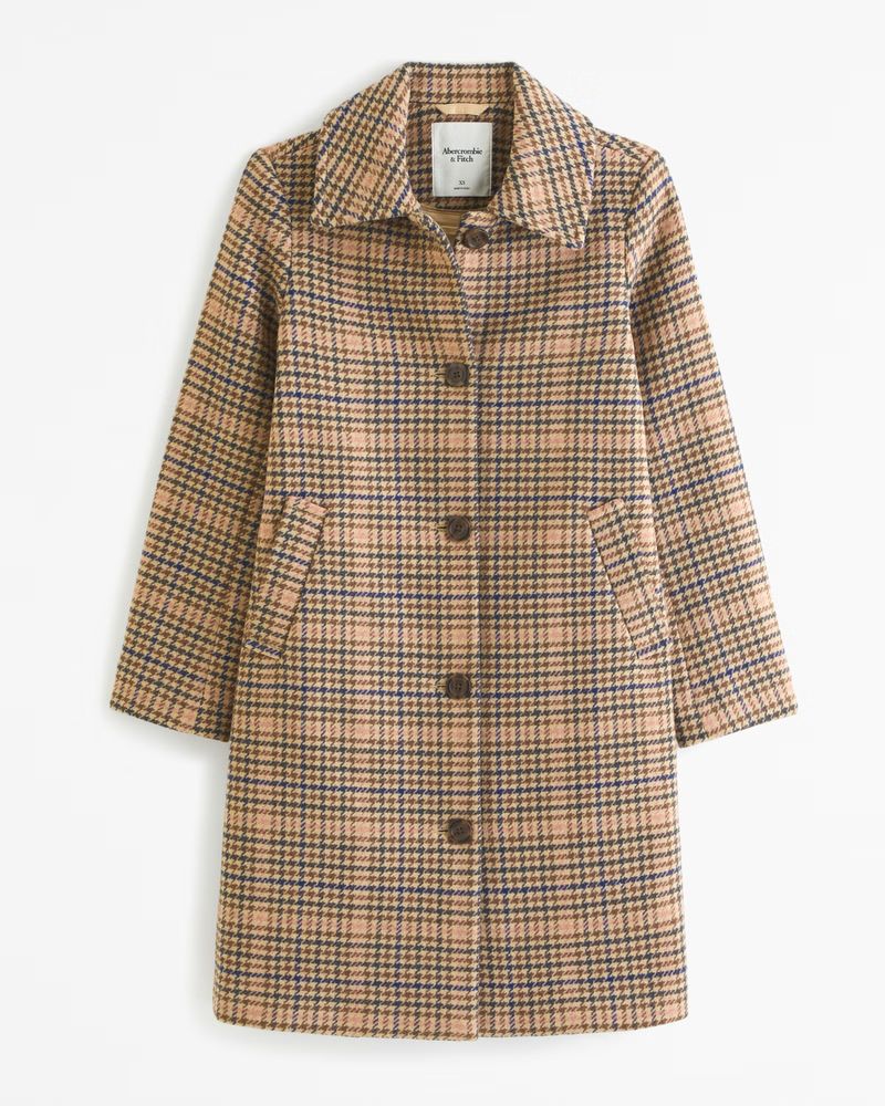 Abercrombie & Fitch Women's Wool-Blend Mod Coat in Brown Plaid - Size L TALL | Abercrombie & Fitch (US)