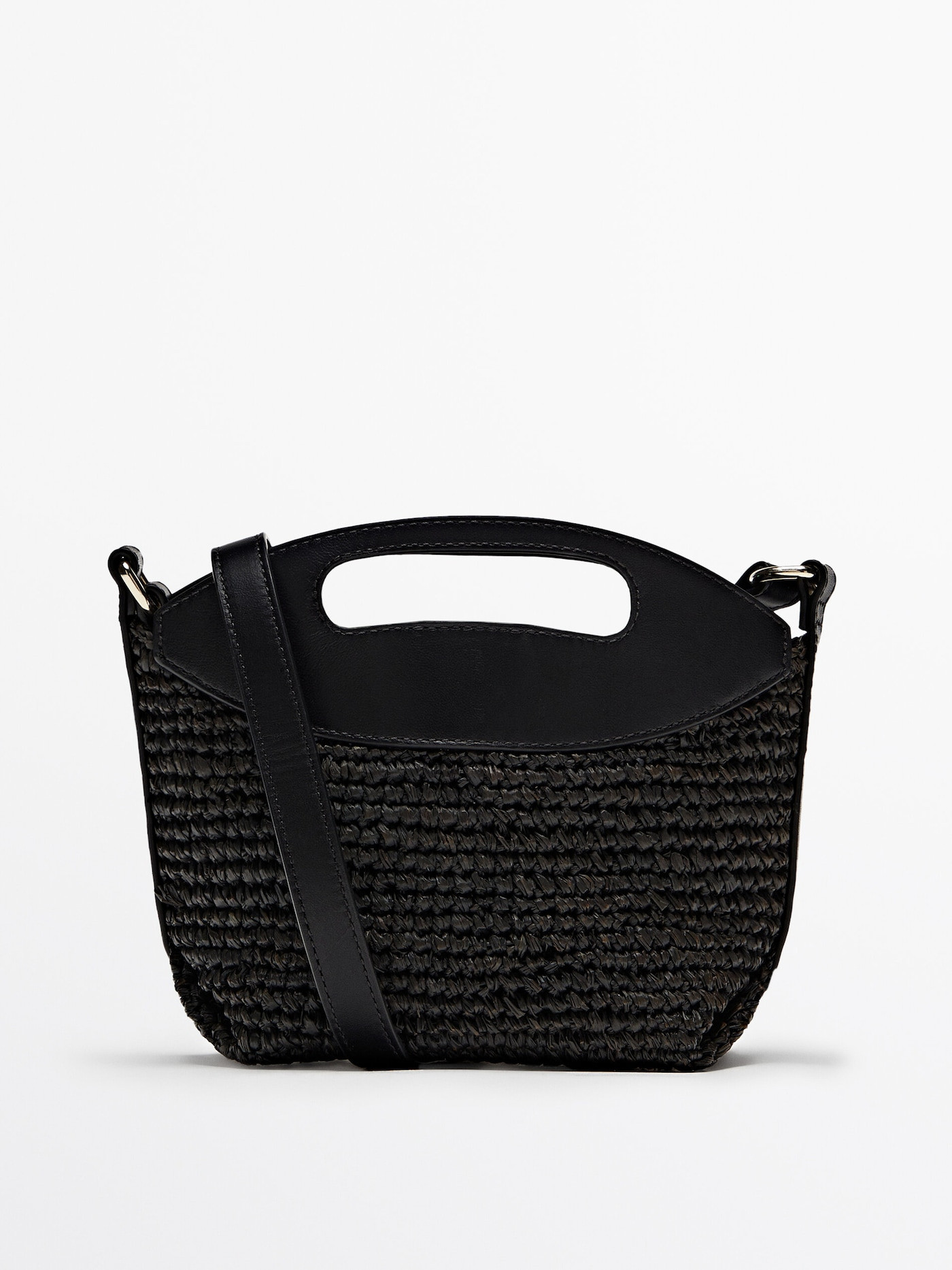 Raffia mini crossbody bag with leather strap | Massimo Dutti UK