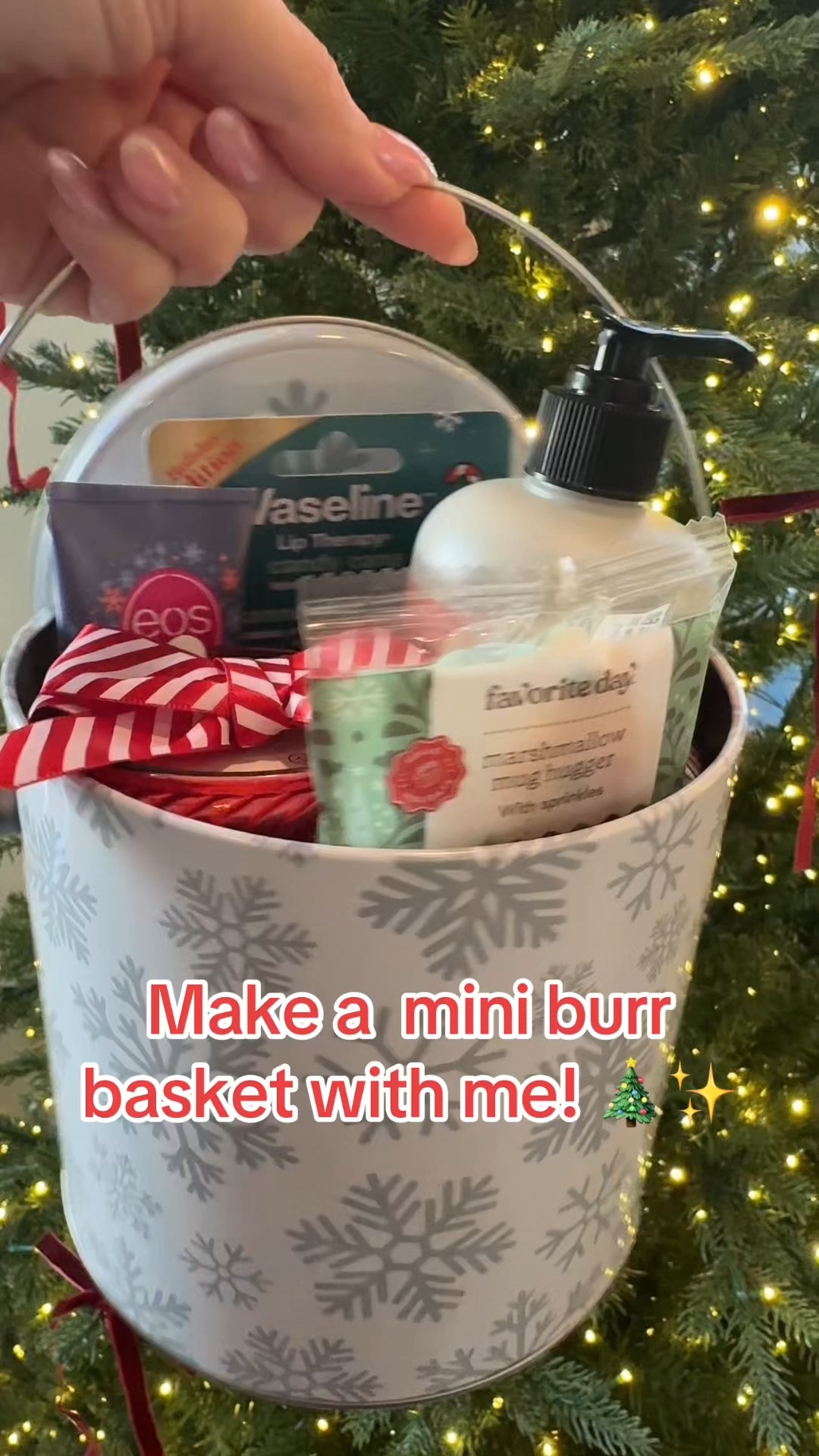 Gift basket idea filled with a candle, chapstick, candy, hand soap and lotion! Perfect gift idea for a teacher, hostess, friend or neighbor!  Target gift, gift ideas, stocking stuffer, teen gifts, EOS lotion, Mrs Meyers hand soap, 

#LTKselfcare #LTKHoliday #LTKGiftGuide