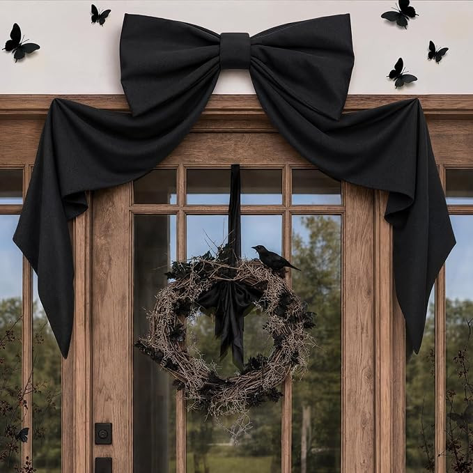 Halloween Decor - Halloween Decorations - 48" x 24" Giant Black Bow for Wall Mantle Front Door Wi... | Amazon (US)