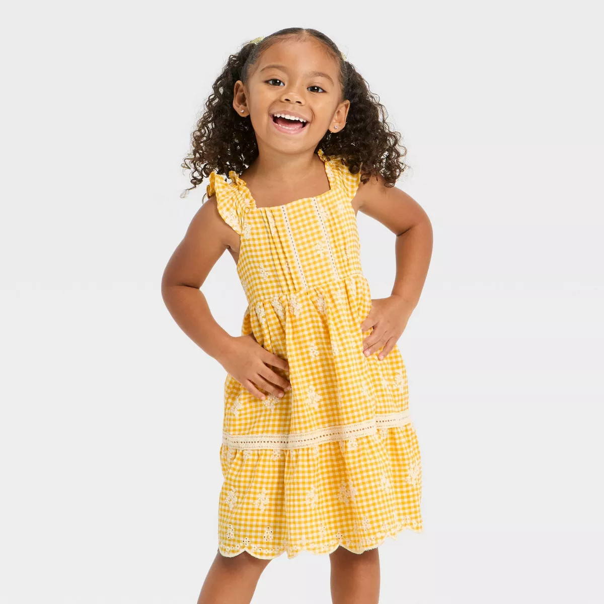 Toddler Girls' Gingham Dress - Cat & Jack™ Yellow 5T | Target