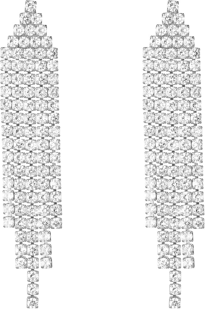 Silver Cubic Zirconia Tassel Earrings for Women, 18k Gold Plated Crystal Dangle Drop Bridal Earri... | Amazon (US)