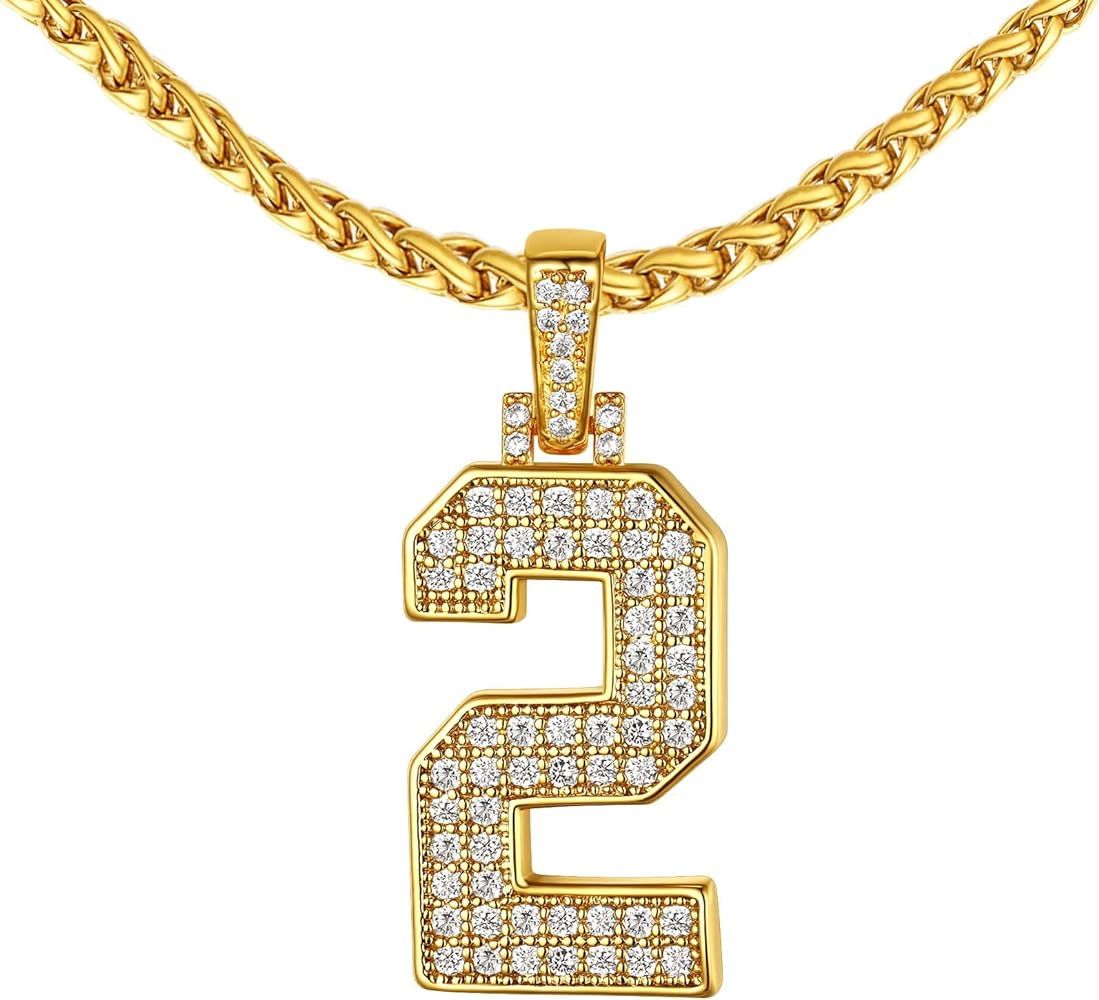 Bling Number Necklace for Men Hip Hop Cubic Zirconia 18K Gold Plated Custom Name/2 Row Big Pendan... | Amazon (US)