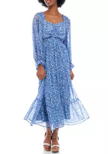 Women's Long Sleeve Ruffled Smock Midi Dress | Belk