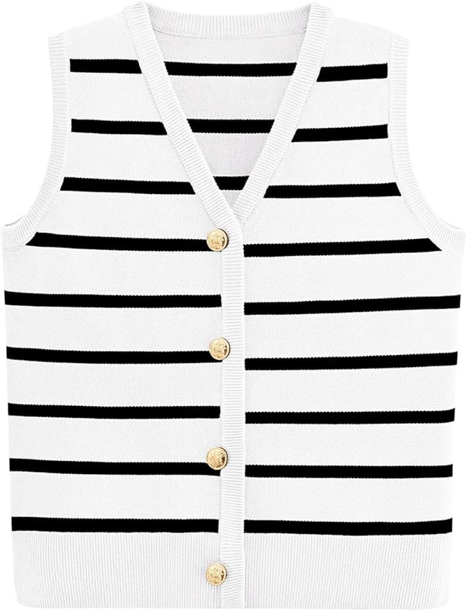 NALANISA Women's Trendy Sleeveless Knit Striped Sweater Vest Tank Tops 2024 Summer Slim Fitted Te... | Amazon (US)