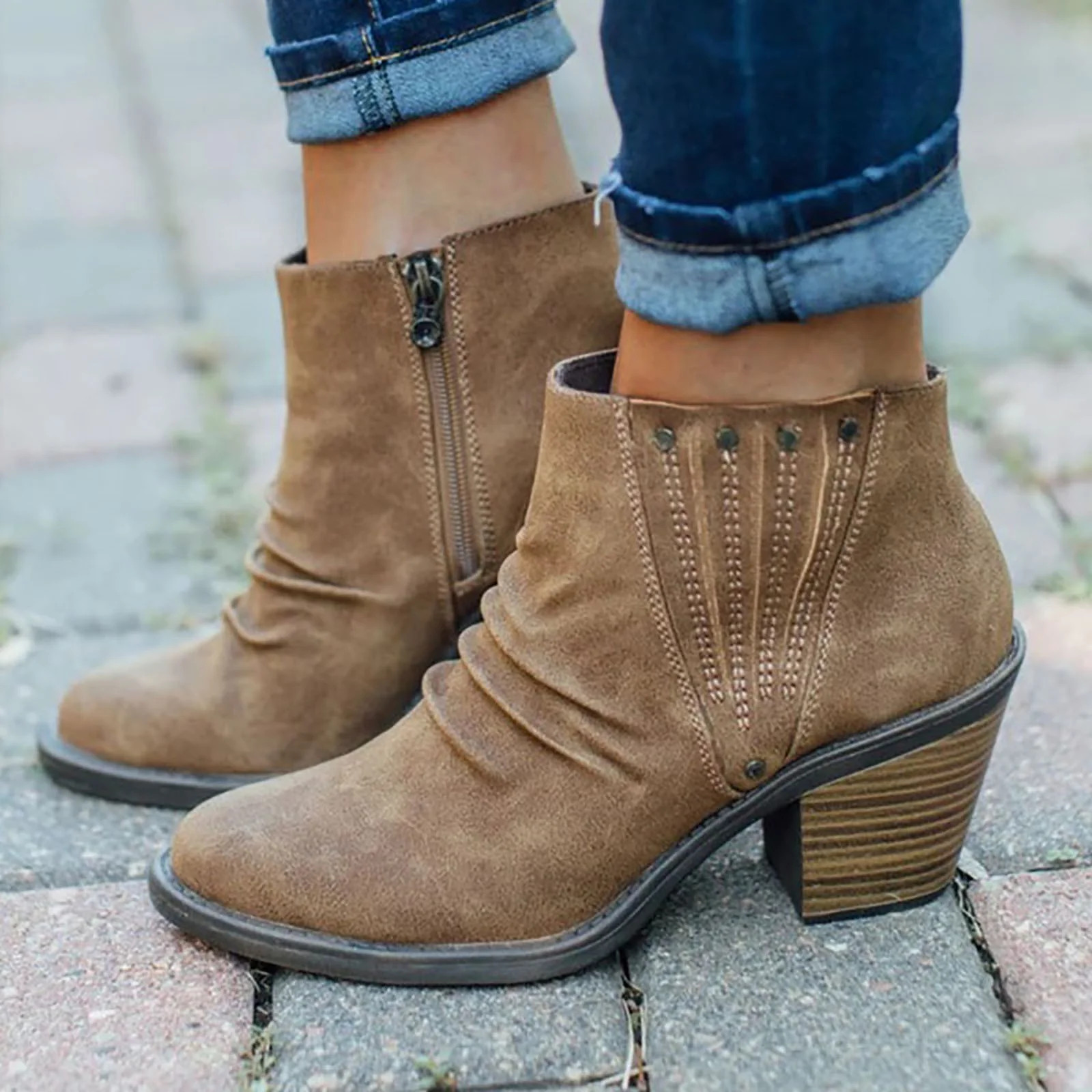 UTTOASFAY Clearance Shoes Women Boots,Winter New Warm Women'S Shoes Thick Heel Zipper Ankle Boots... | Walmart (US)