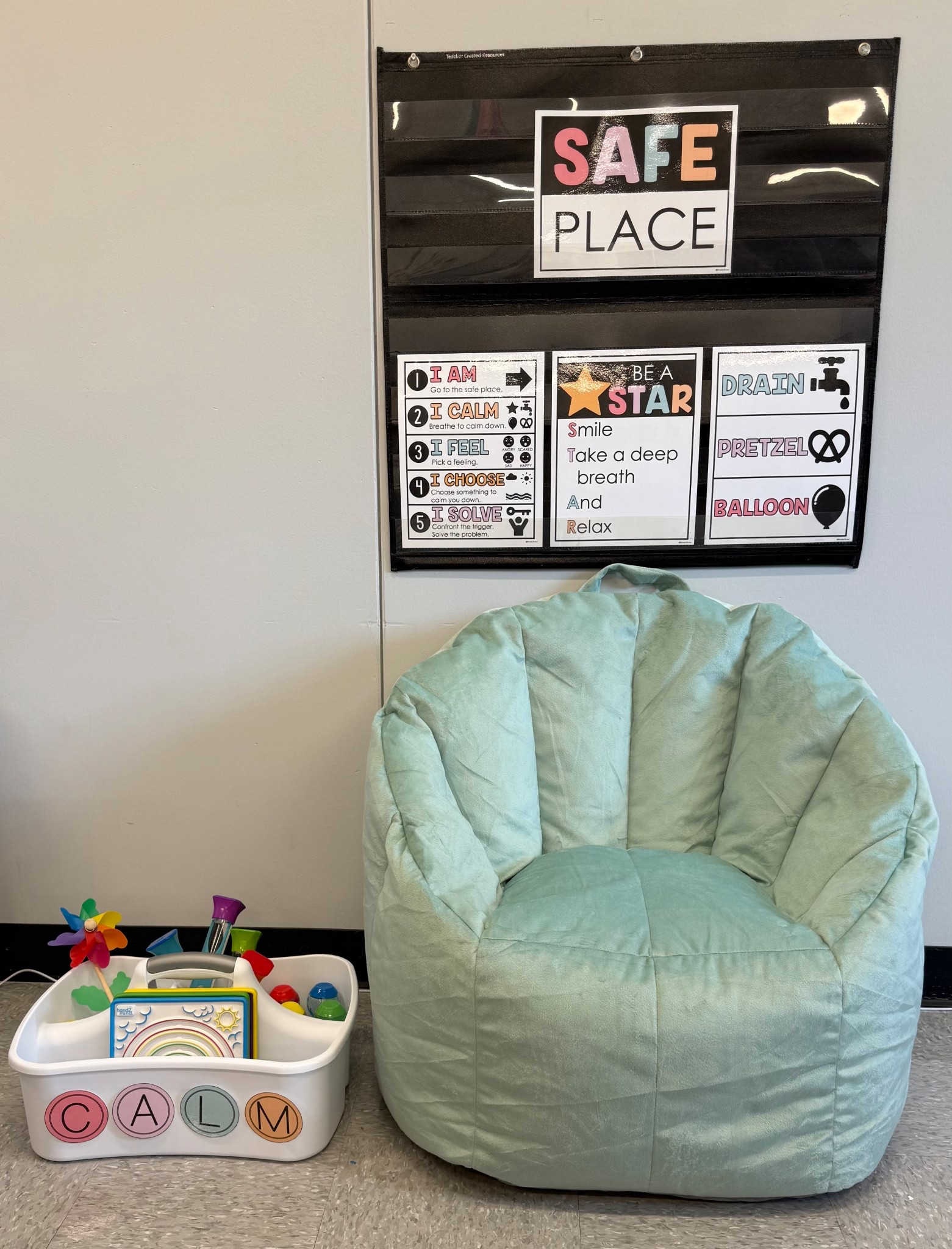 All the supplies for my Safe Space / Calm Down Corner in my classroom!