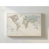 Muted Tones Push Pin Travel Map With Pins - 24x36"" Or 24x16"" Canvas Board | Etsy (US)
