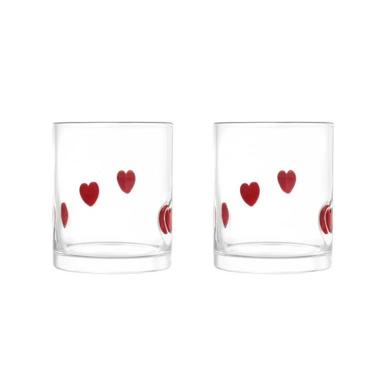 Thyme & Table 12 fl oz Valentine's Day Red Hearts Charm Drinking Glasses, Set of 2 | Walmart (US)