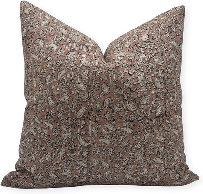 Block Print Thick Linen 22x22 Throw Pillow Covers, Decorative Handmade Vintage Pillow Covers for ... | Amazon (US)