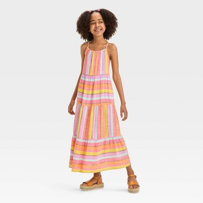 Girls' Sleeveless Striped Woven Maxi Dress - Cat & Jack™ S | Target