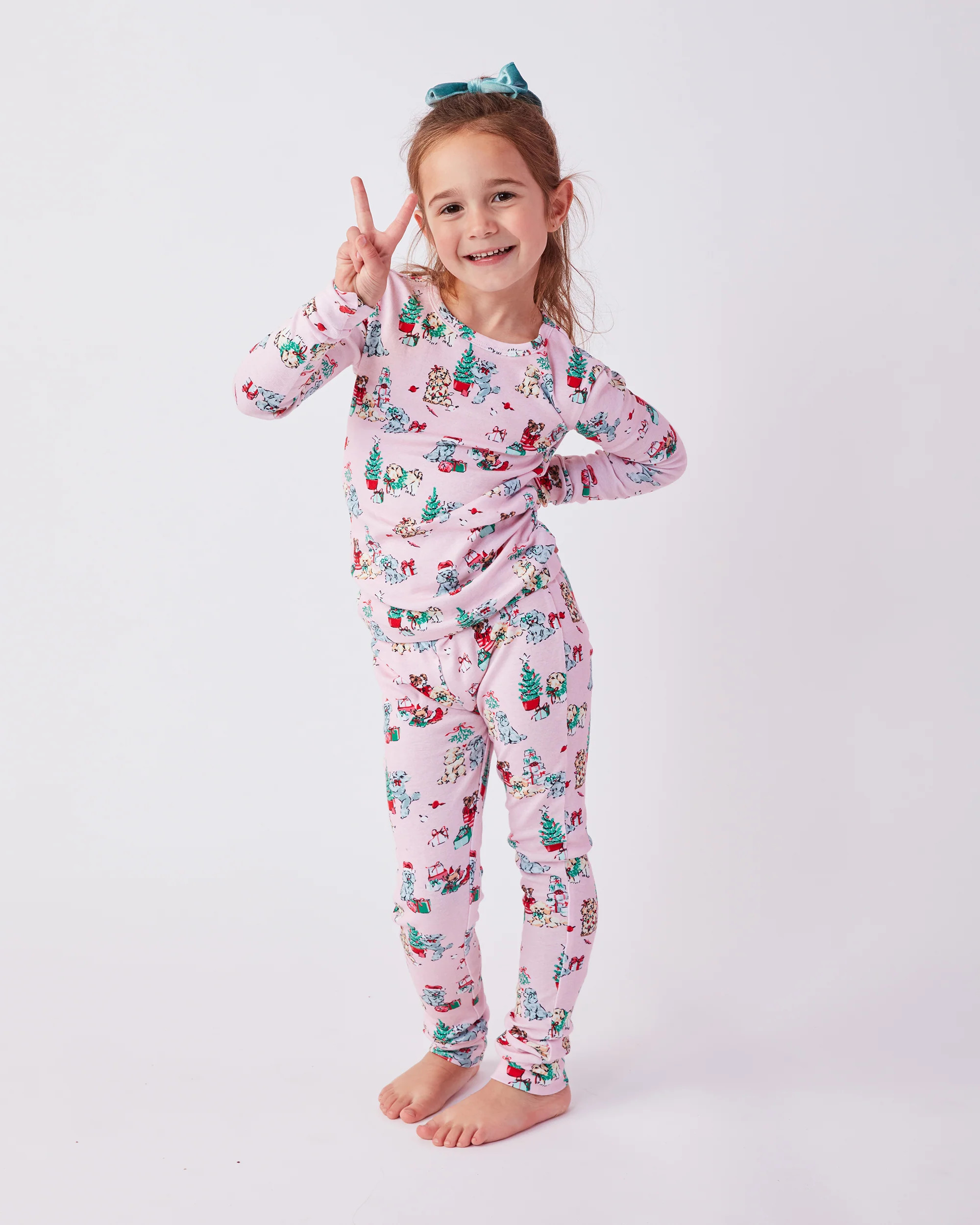 PF x The Hiltons Christmas Poodle Party - Kids PJ Set - Rose - Printfresh | Printfresh