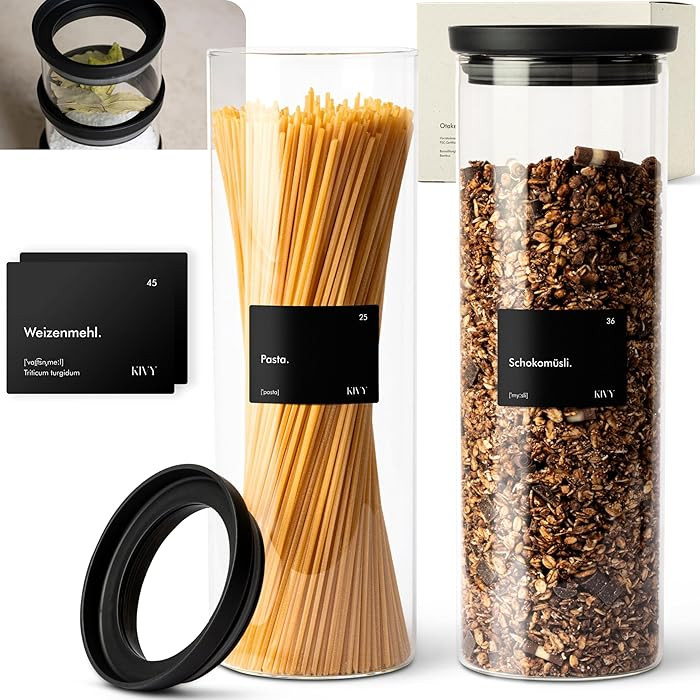 KIVY Airtight glass jars with transparent Glass Lid [2x 60oz] Glass airtight food storage contain... | Amazon (US)