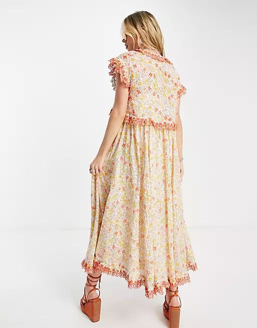 Free People milania midaxi dress with ruffle trims in vintage floral | ASOS (Global)