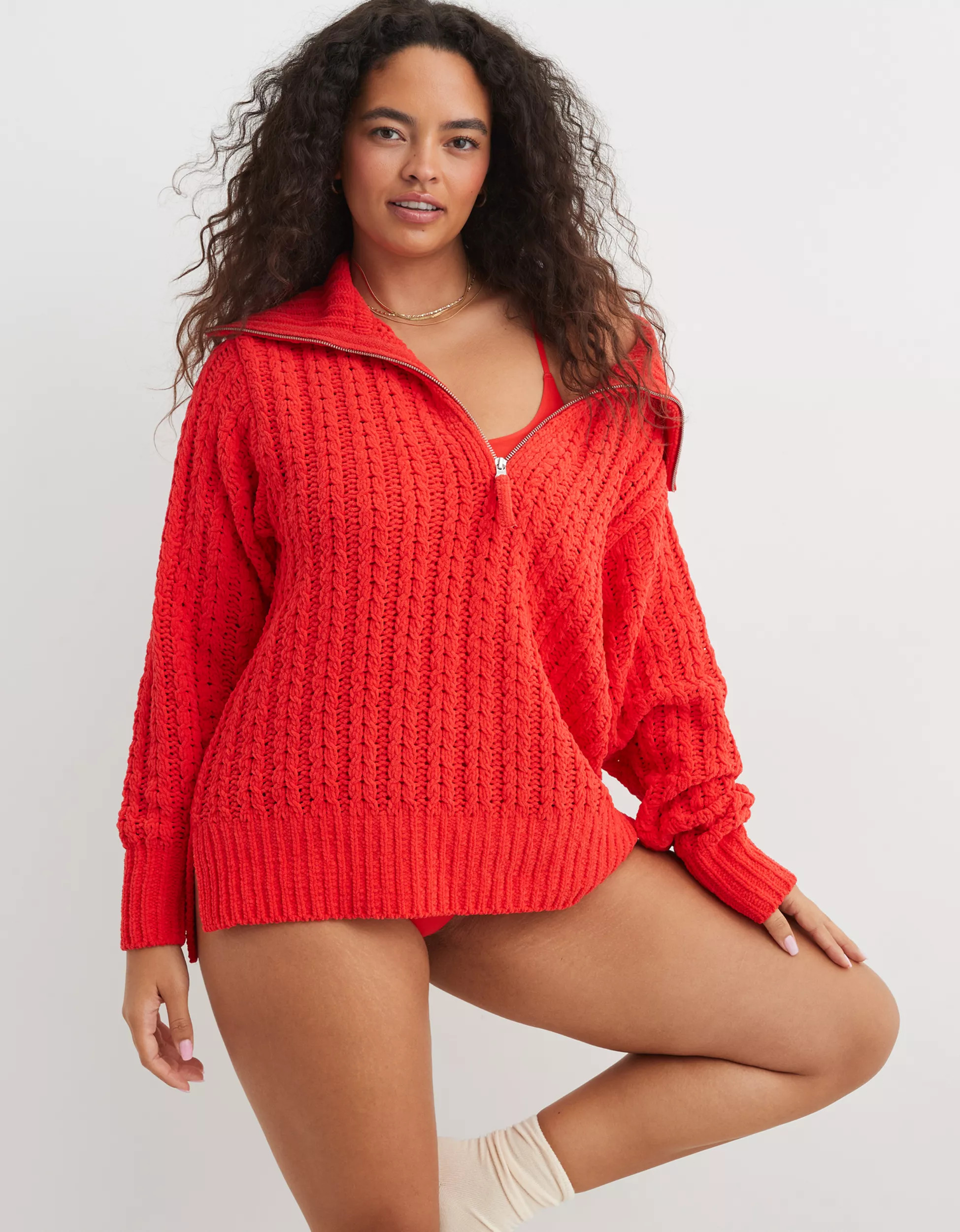 Aerie Cable Car Quarter Zip Sweater | American Eagle Outfitters (US & CA)