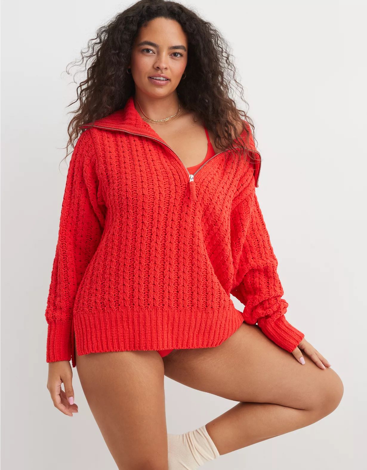 Aerie Cable Car Quarter Zip Sweater | American Eagle Outfitters (US & CA)