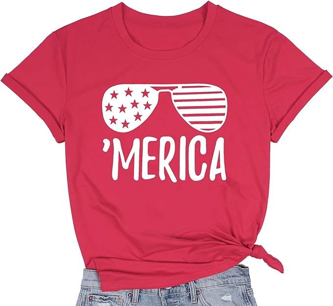 American Flag T-Shirt for Women Casual Letters Print 4th of July Patriotic Graphic Tees Tops | Amazon (US)