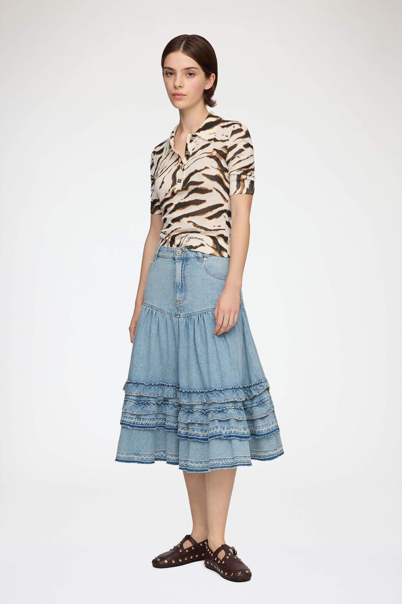 Polo Shirt in Zebra Cotton | Ganni
