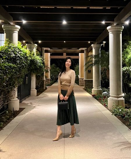 Wore a simple pleated hunter green leather skirt with a side ruched ombré gold top to dinner! Pleated skirts work well for a variety of occasions and seasons. I linked a very similar one below! Hope you’re all staying warm! 🥰

#LTKshoecrush #LTKunder100 #LTKstyletip