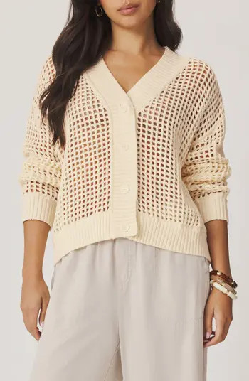 Camellia Openwork V-Neck Cotton Blend Cardigan | Nordstrom