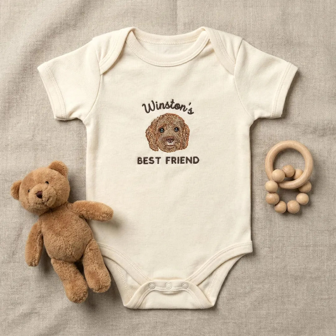 Custom Embroidered Dog Portrait Baby Onesie \u2013 Personalized Pet Sibling Outfit - Etsy | Etsy (Global)