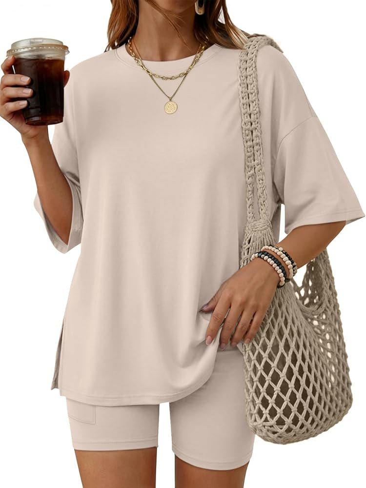 LILLUSORY Womens Lounge Sets Shorts 2 Piece Matching Pajamas Summer Outfits 2026 Casual Oversized... | Amazon (US)