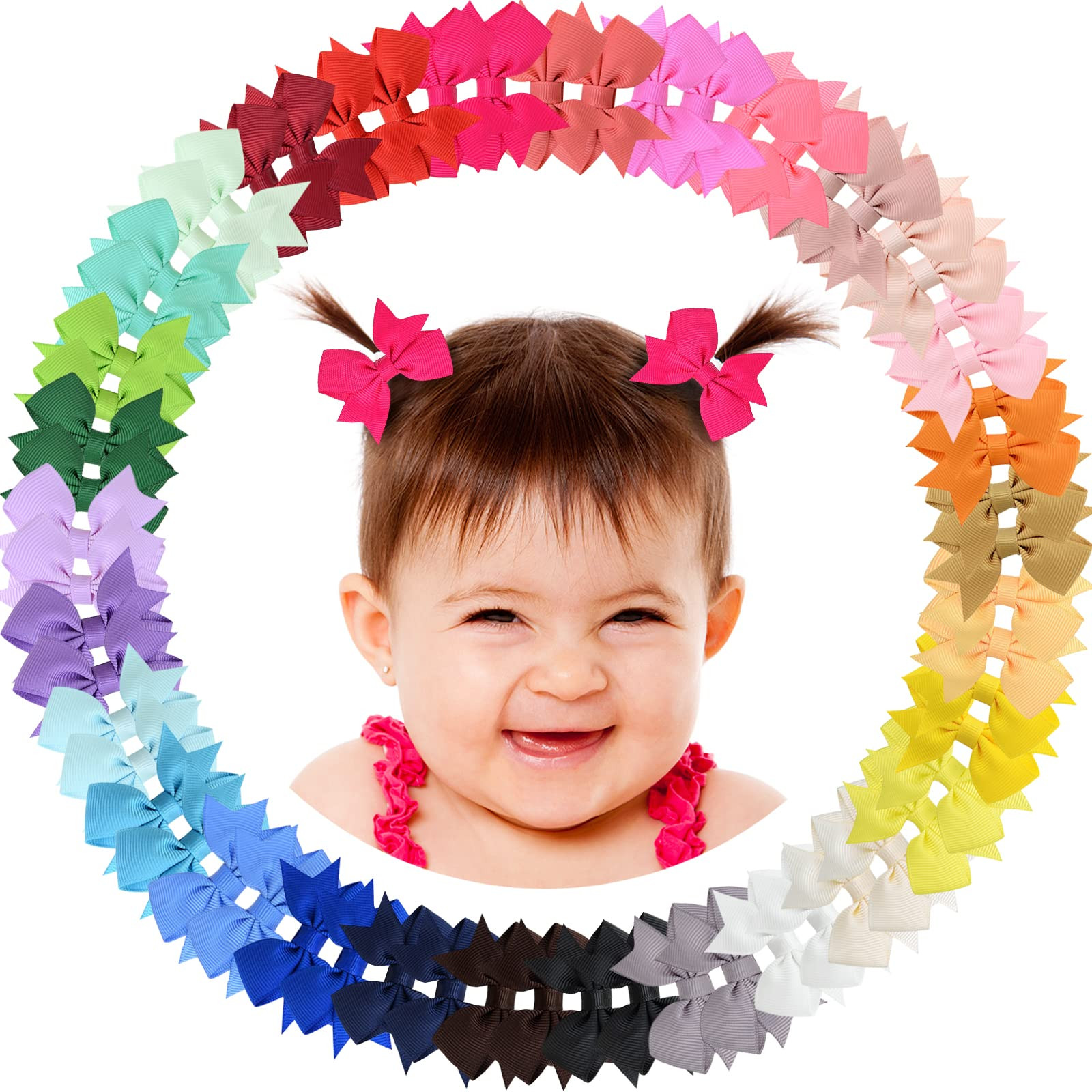 Baby Hair Clips 60PCS - 2" Fully Lined Tiny Hair Bows Alligator Clips for Infants and Toddlers in... | Amazon (US)