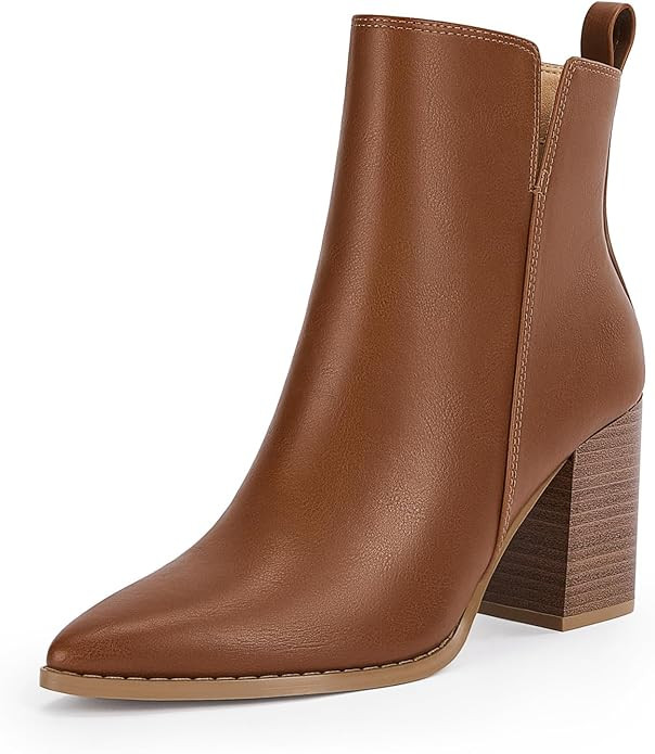 Rilista Womens V Cutout Ankle Boots Pointed Toe Chunky Block Stacked Heel Booties Side Zipper Sho... | Amazon (US)