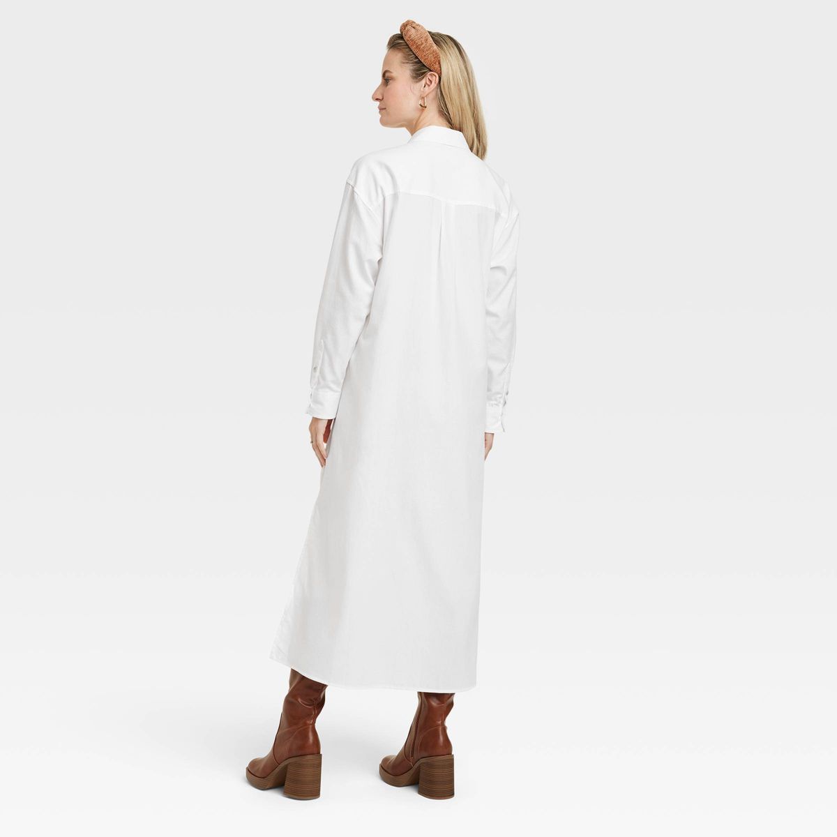 Women's Long Sleeve Cinch Waist Maxi Shirtdress - Universal Thread™ White XL | Target