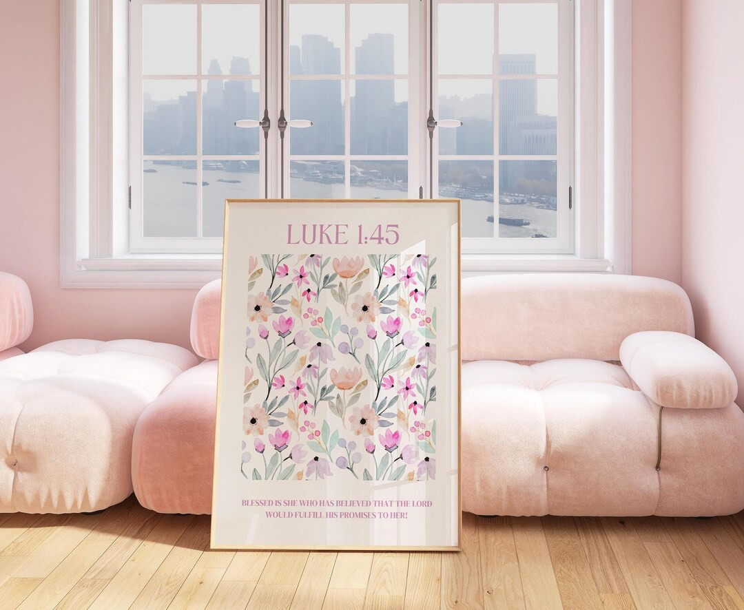 Christian Floral Watercolor Wall Art Print, Digital Print, Luke 1 45 Pink Christian Flower Art, C... | Etsy (US)