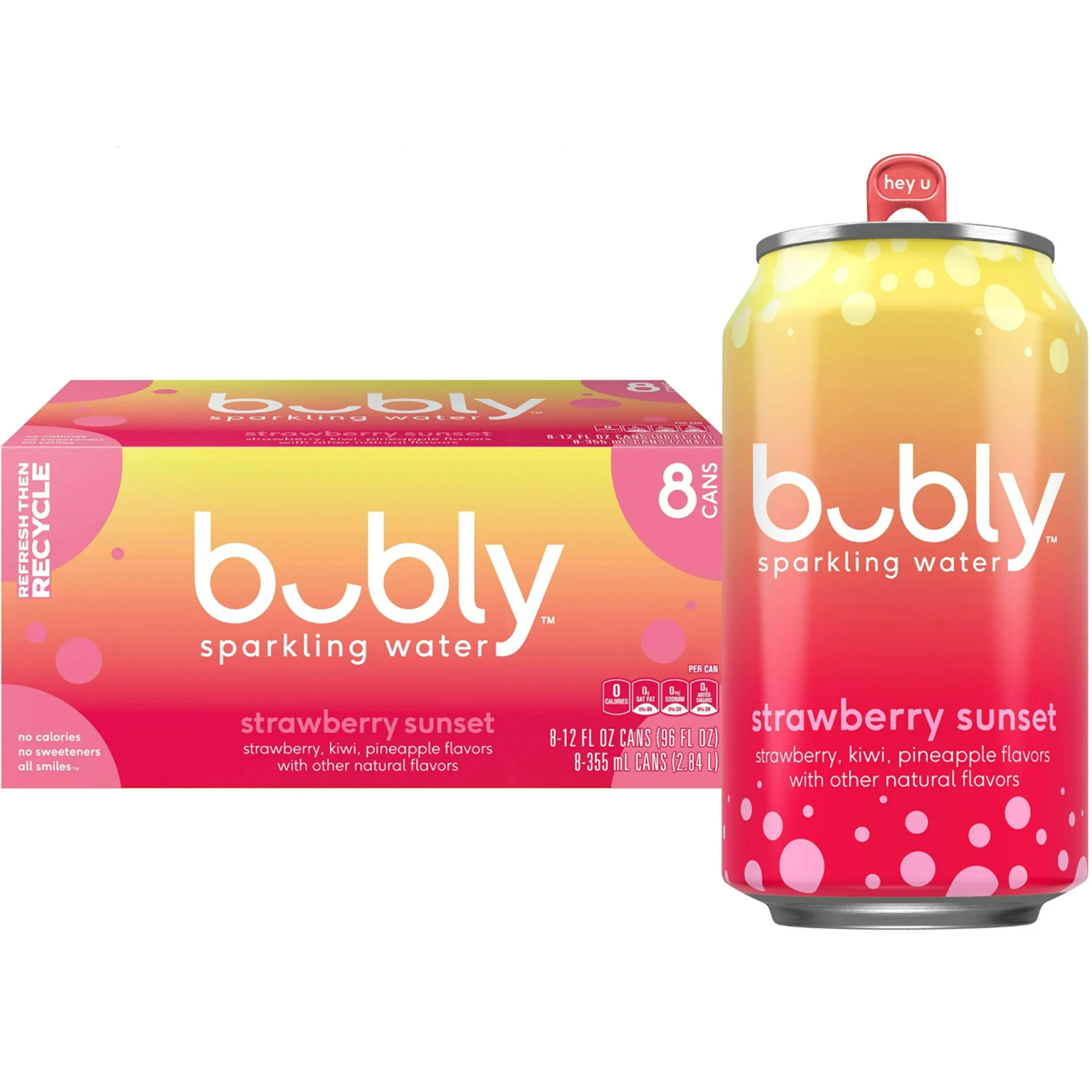 bubly Strawberry Sunset Sparkling Water, 12 fl oz, 8 Pack Cans | Walmart (US)