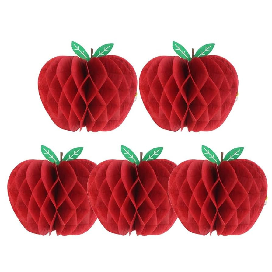 SUNBEAUTY 5 Pcs Red Apple Shaped Paper Honeycomb Paper Apple Hanging Decoration School Classroom ... | Amazon (US)