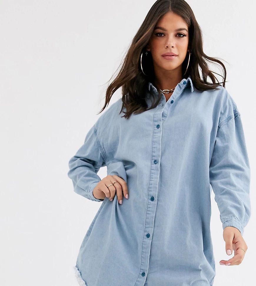 Missguided Tall oversized denim shirt dress-Blue | ASOS (Global)