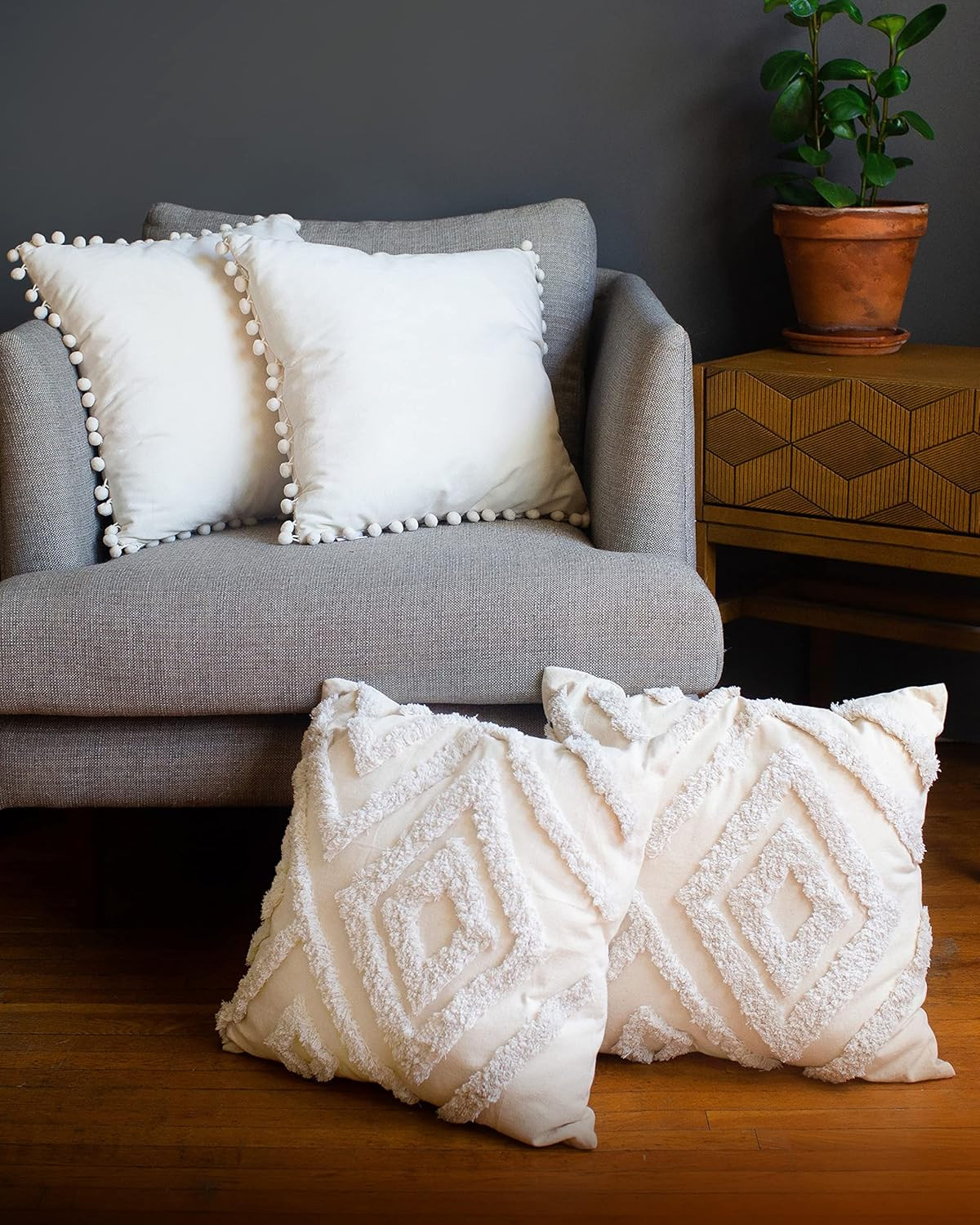 NAIMDECOR Couch Pillow Covers for Living Room - Set of 4 Cream 18 x 18 Boho Pillow Covers - Decor... | Amazon (US)