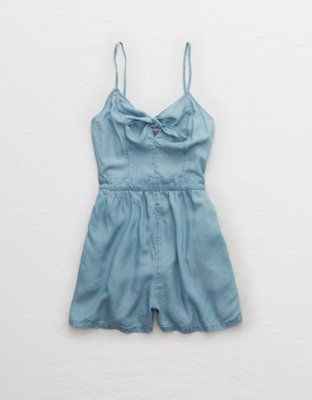 Aerie Chambray Knot Romper | American Eagle Outfitters (US & CA)