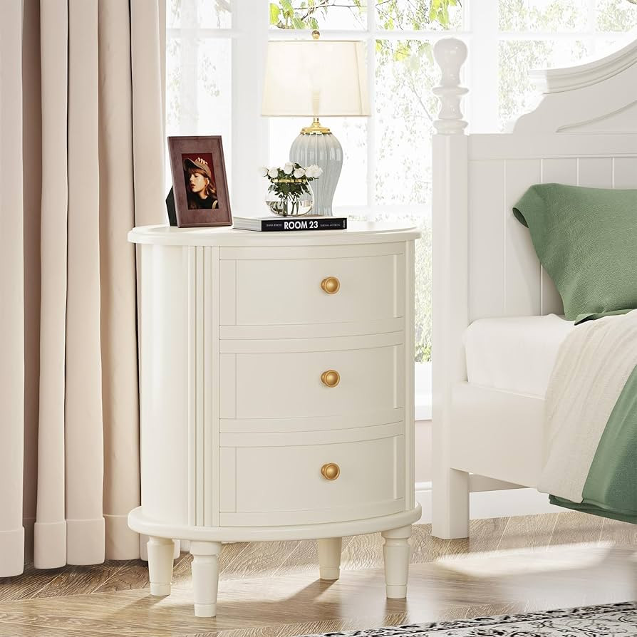 LITTLE TREE Nightstands Set 2, No Assembly Night Stand with 3 Drawers, Farmhouse Off White Bedsid... | Amazon (US)