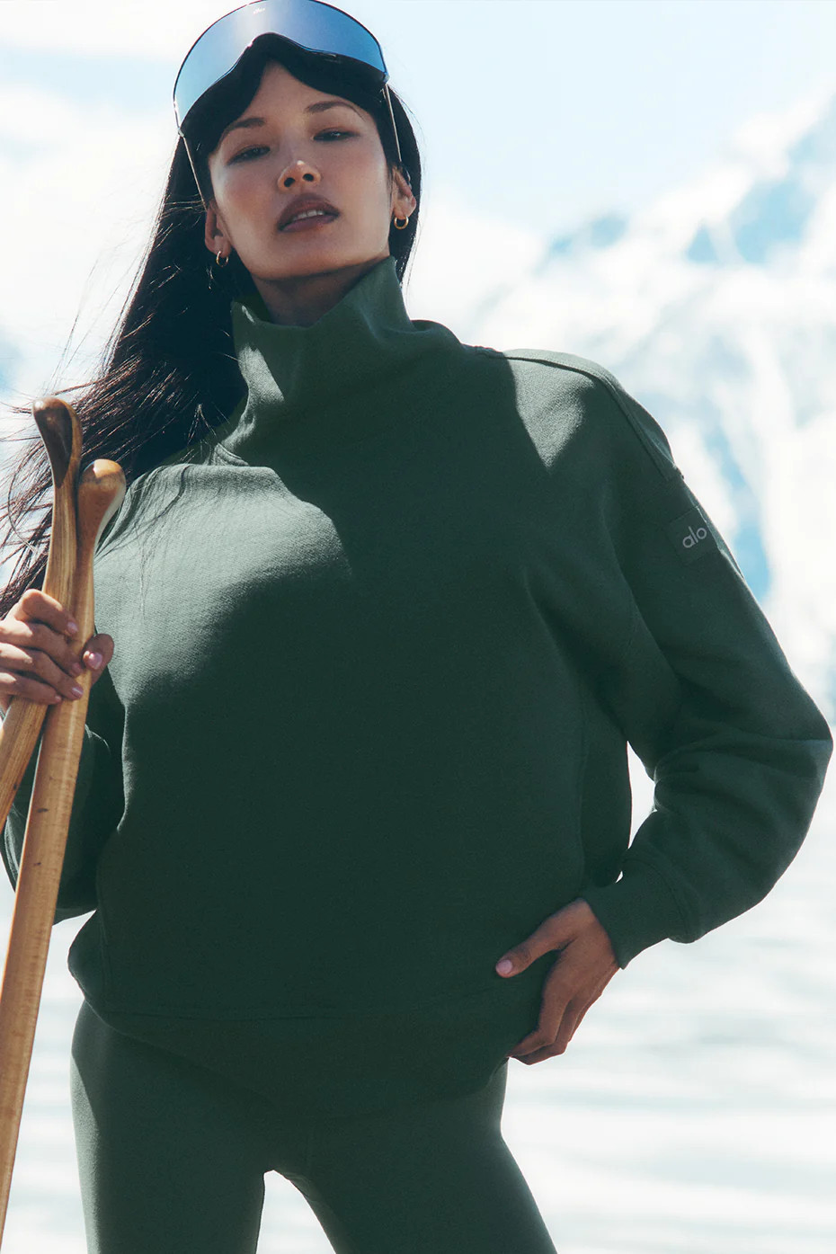 ALO | Hazy Mock Neck Pullover Top in Clover Green, Size: 2XS | Alo Yoga (US)