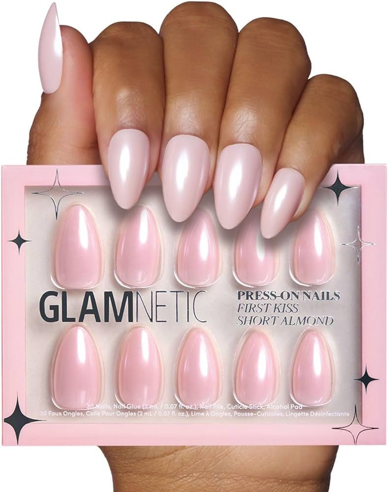 Glamnetic Press On Nails - First Kiss | Short Almond Neutral Pink Nails with a Glaze Finish | 15 ... | Amazon (US)