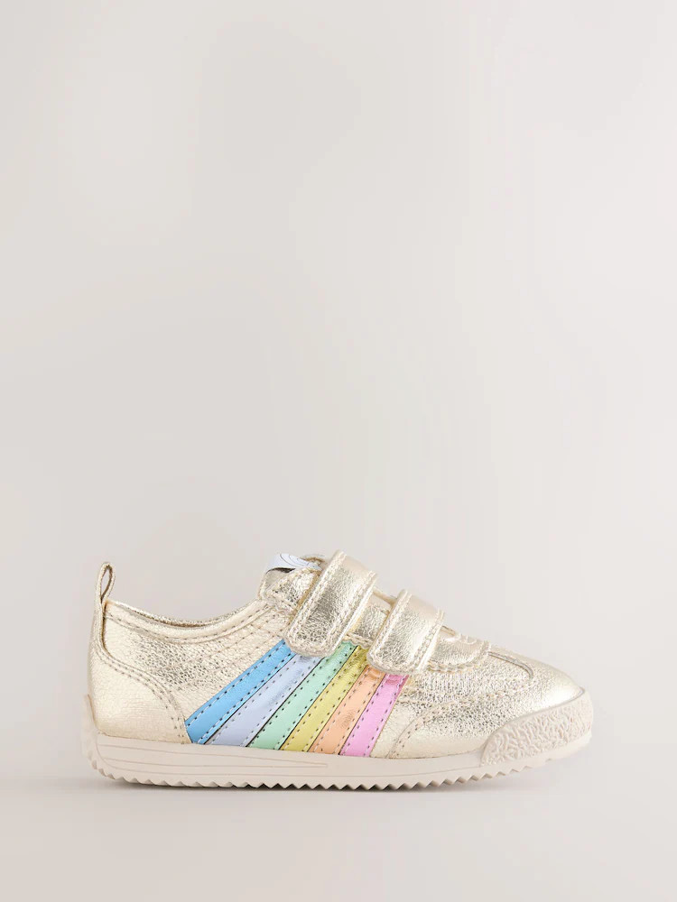 Little Bird by Jools Oliver Gold Younger Metallic Rainbow Trainers | Next US