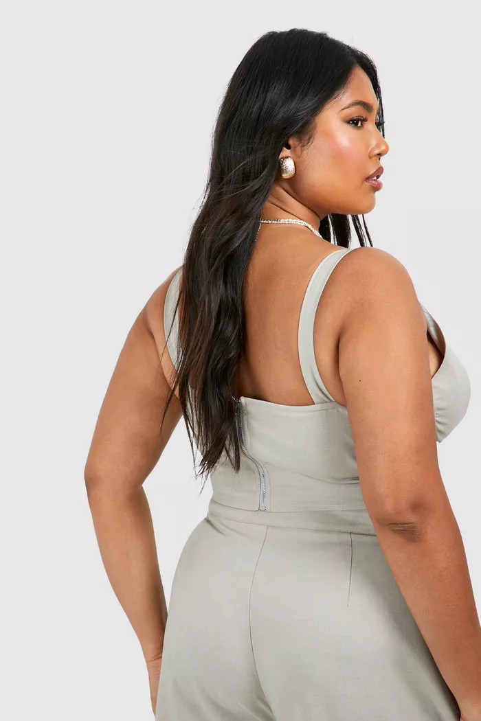Plus Linen Plunge Corset Top | Boohoo.com (UK & IE)