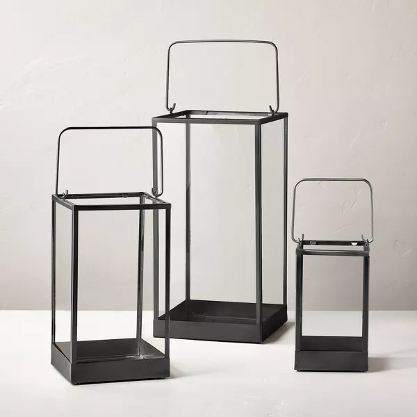 Square Metal & Glass Pillar Candle Lantern - Hearth & Hand™ with Magnolia | Target