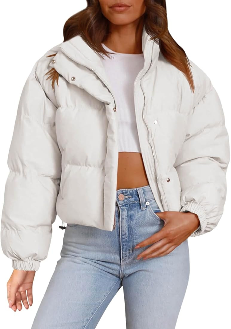 Imily Bela Womens Cropped Puffer Jackets Long Sleeve Stand Collar Coats Quilted Zipper Outerwear | Amazon (US)