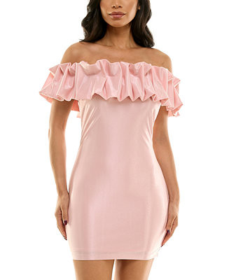 City Studios Juniors' Ruffled-Off-The-Shoulder Bodycon Shimmer Dress - Macy's | Macy's