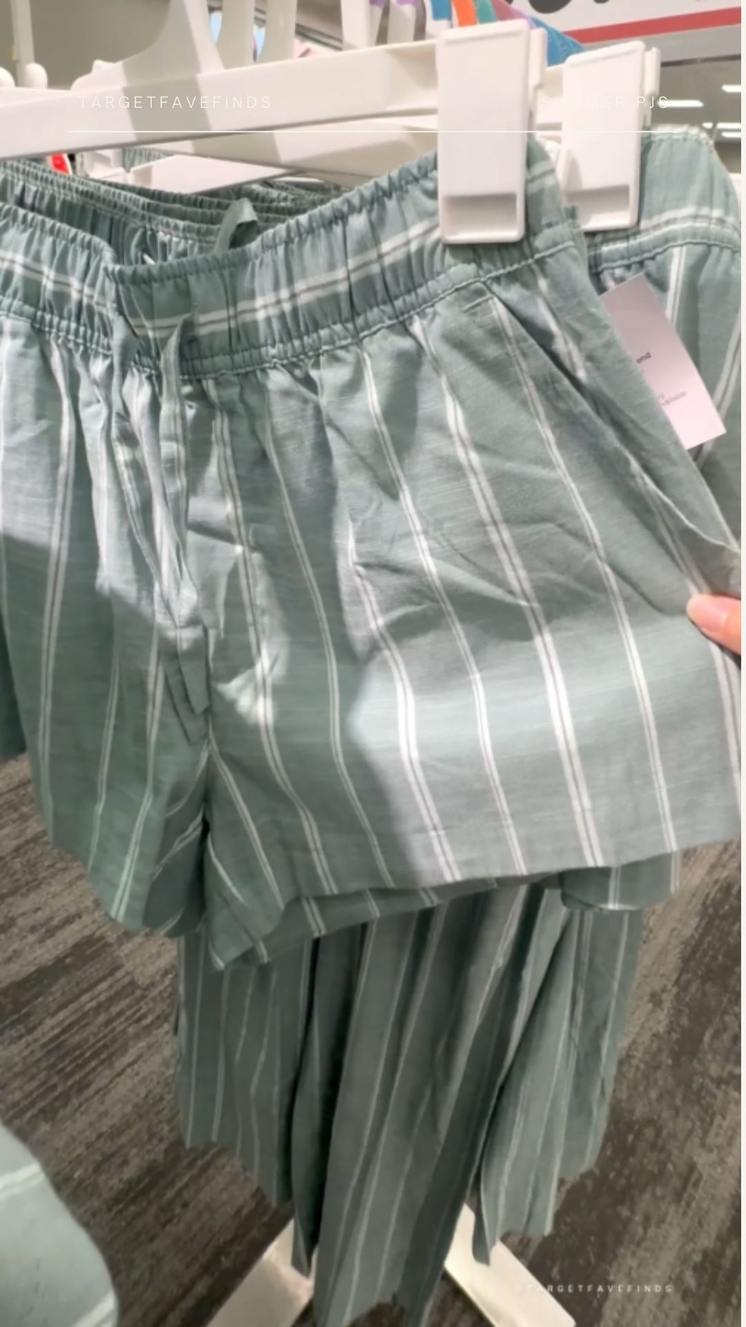 green striped cotton pajama shorts, washes well, also comes in blue and matching short sleeve and long sleeve top 

 #LTKSummerEdit #LTKSeasonal #LTKFindsUnder50