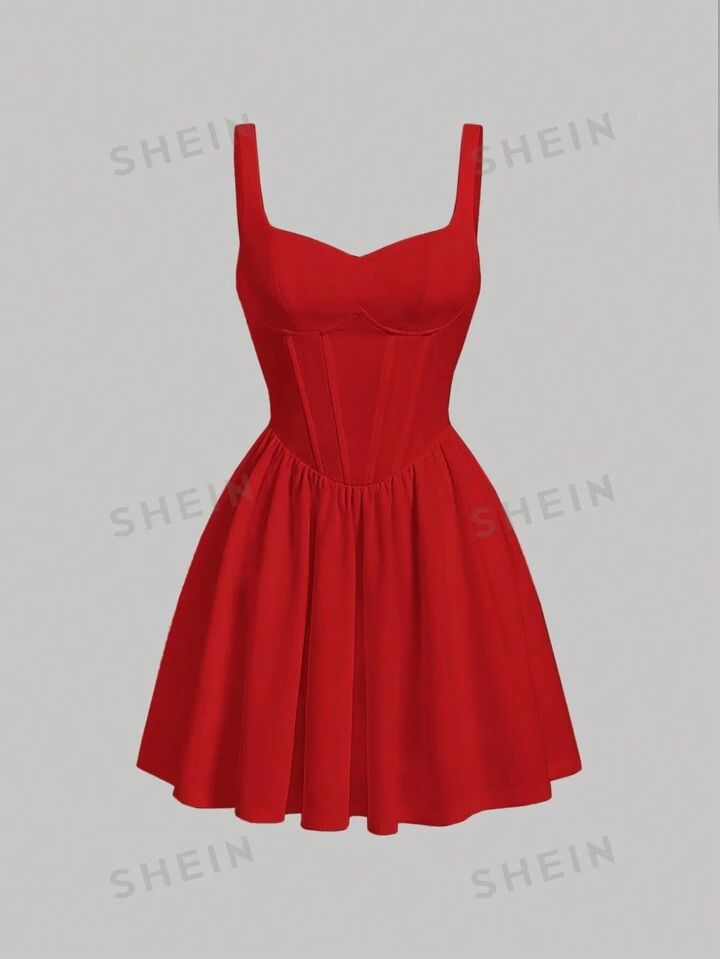 SHEIN MOD Ladies' Red Solid Color Sleeveless Dress | SHEIN