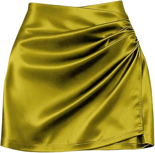 SHENHE Women' Satin Wrap Skirt Ruched Bodycon Dressy Silky Mini Skirt | Amazon (US)