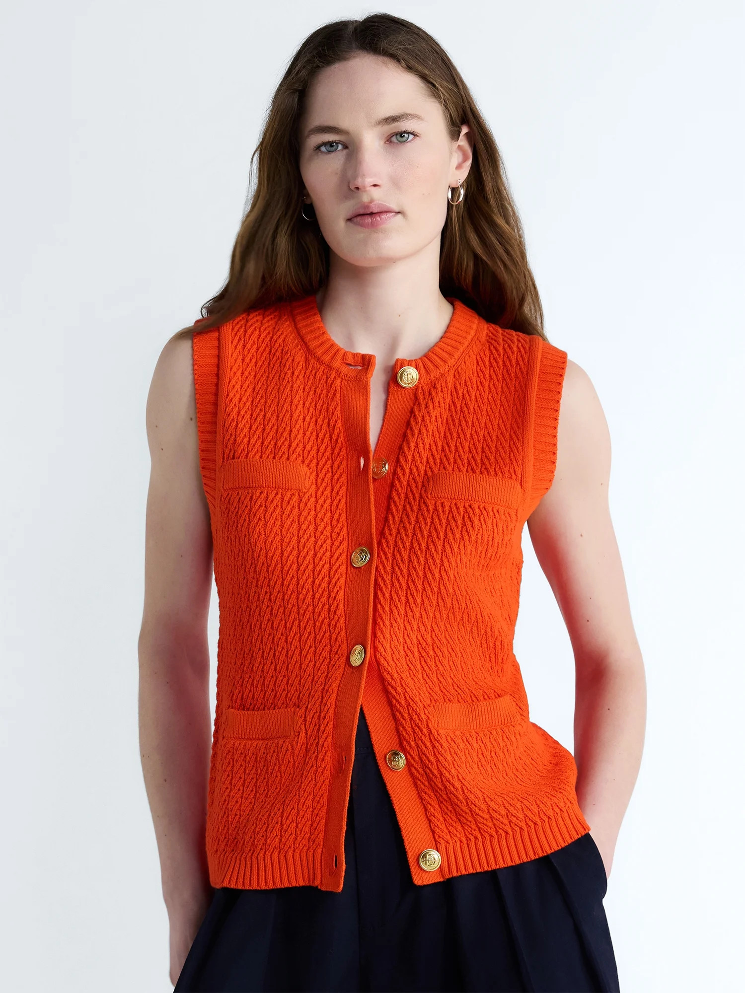 Free Assembly Women's and Women's Plus Button Front Cable Knit Sweater Vest, Lightweight, Sizes X... | Walmart (US)