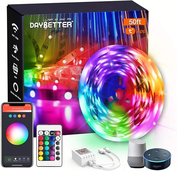 DAYBETTER Smart WiFi Led Lights 50ft, App Controlled Led Strip Lights Kits, Work with Alexa and G... | Amazon (US)