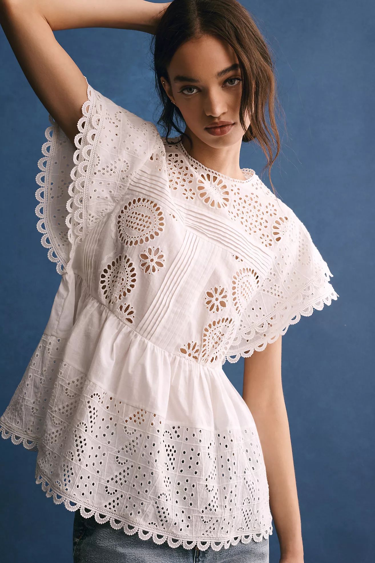 Forever That Girl Flutter-Sleeve Eyelet Tunic | Anthropologie (US)