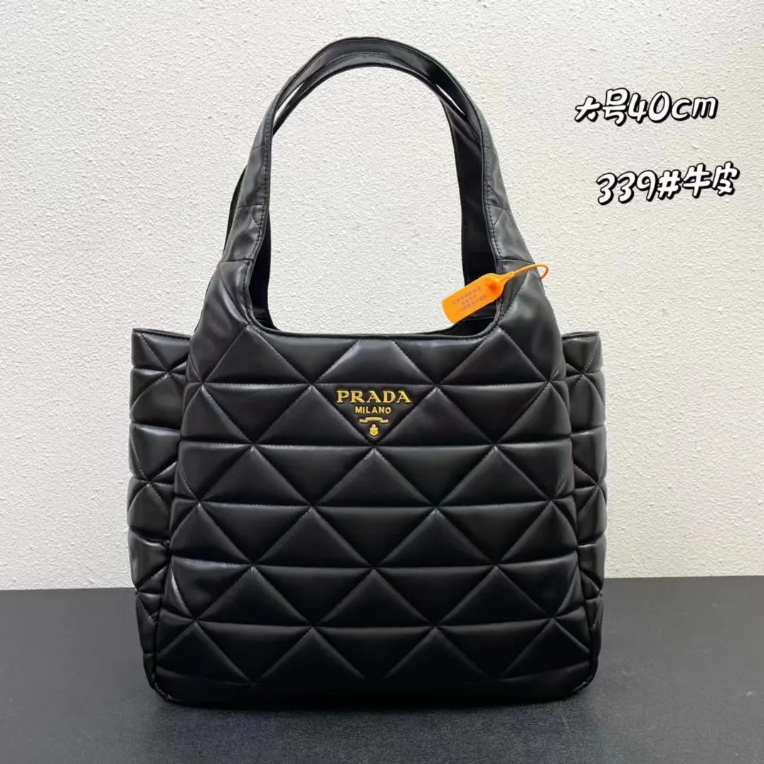 Prada Luxury Designer Triangle Thread Tote Bags Smooth Texture Calf Leather Handbags Letter Embro... | DHGate